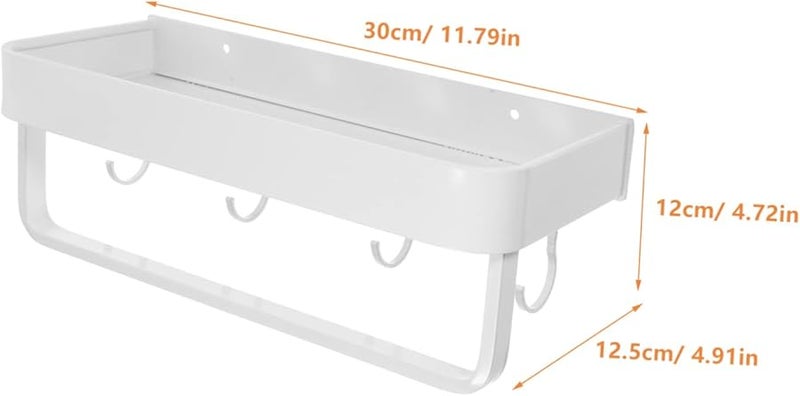Aluminum Bathroom Towel Rack Wall Mounted Shelf with Hooks for Storage - Image 2